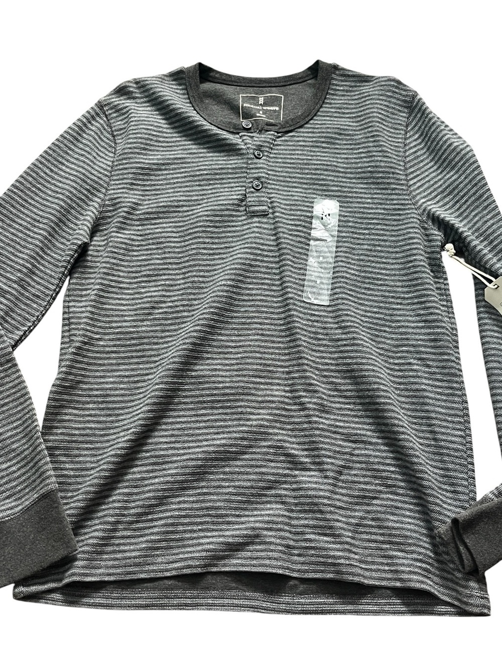 New Mutual Weave Mens Gray Stripe Long Sleeve Henley Size Medium